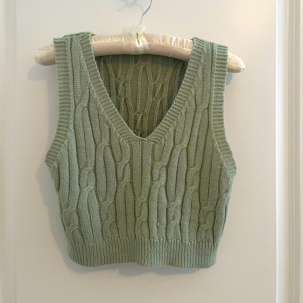 Cable Knit Green Crop Top